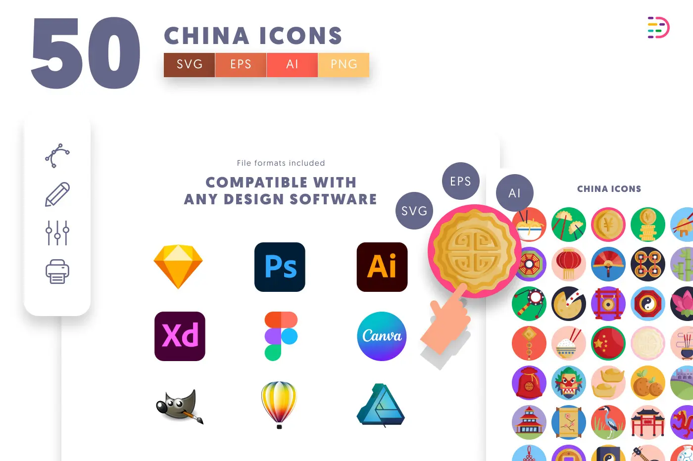 50 China Icons preview 8 – flat circle icons in PNG, SVG and EPS