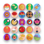 50 China Icons – set of colorful flat circle icons