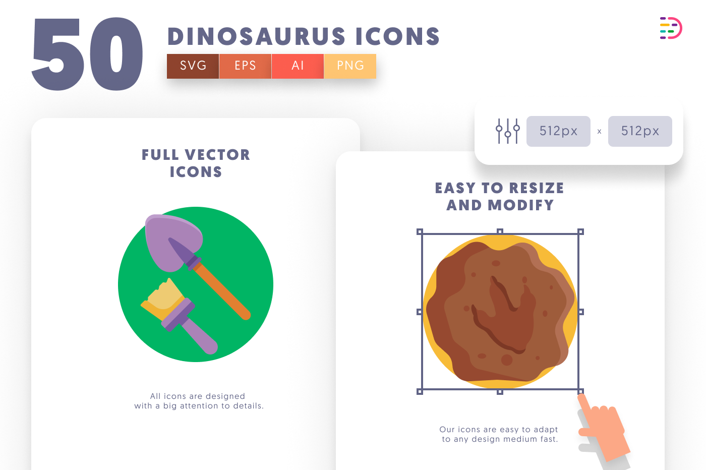 50 Dinosaurus Icons preview 6 – flat circle icons in PNG, SVG and EPS