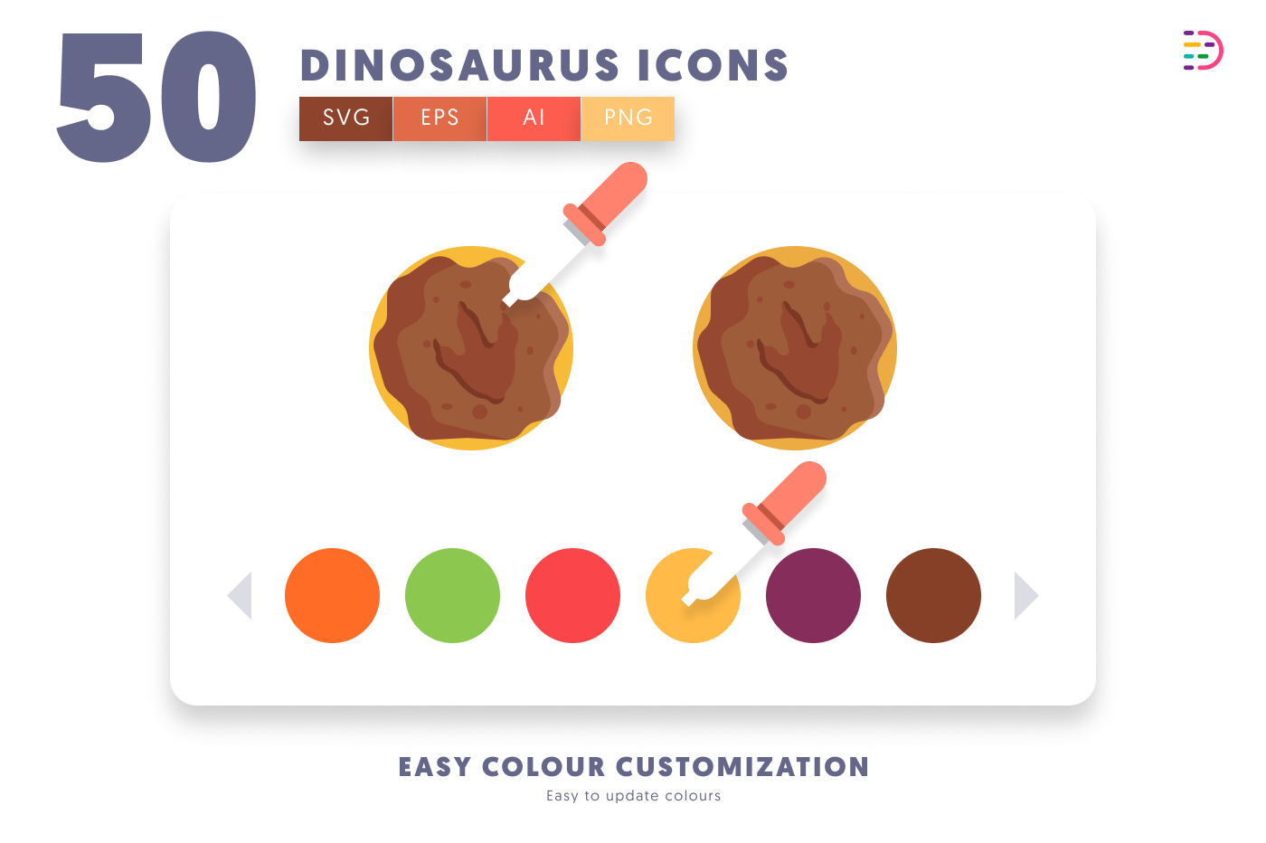50 Dinosaurus Icons preview 7 – flat circle icons in PNG, SVG and EPS