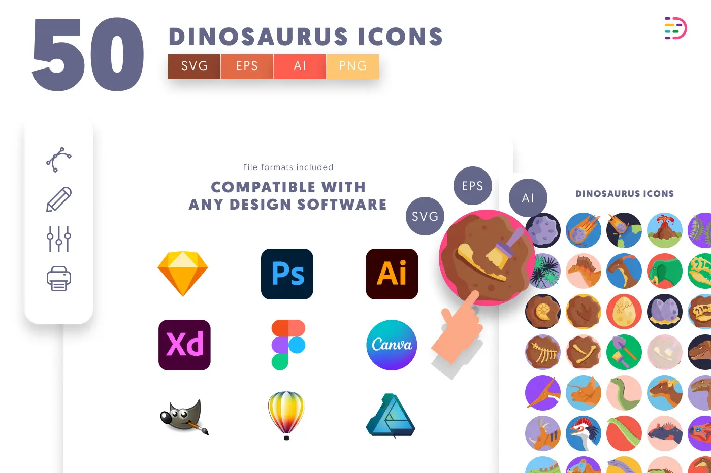 50 Dinosaurus Icons preview 8 – flat circle icons in PNG, SVG and EPS