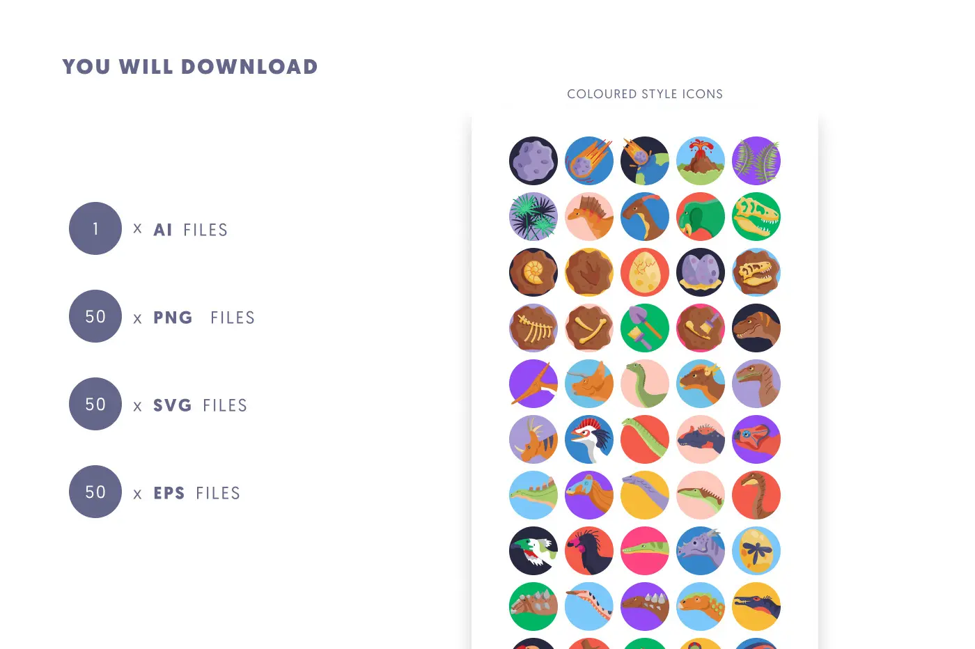 50 Dinosaurus Icons preview 9 – flat circle icons in PNG, SVG and EPS