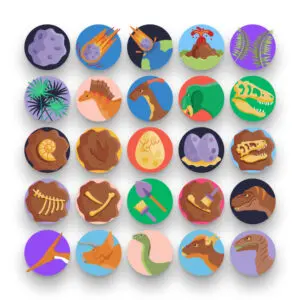 50 Dinosaurus Icons – set of colorful flat circle icons