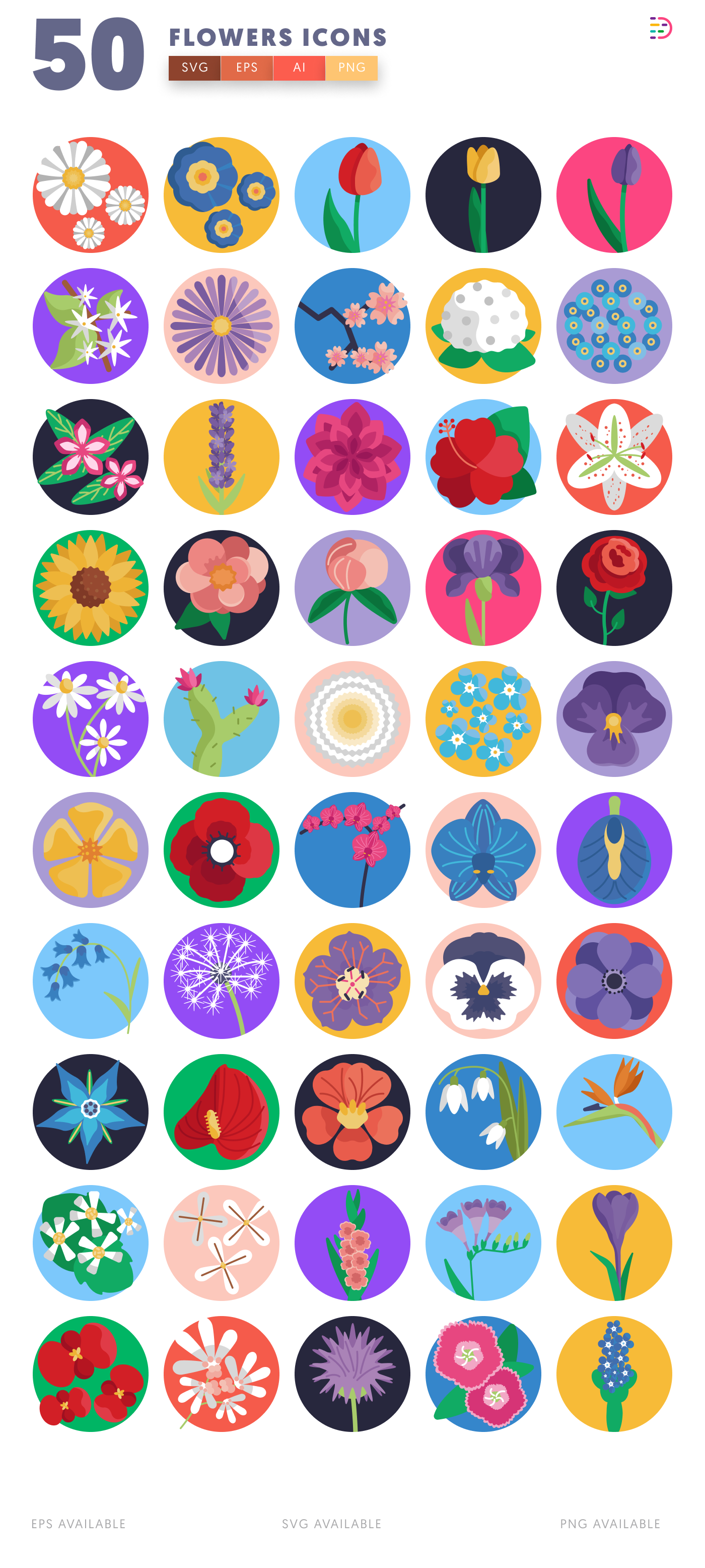 50 Flowers Icons – all icons in the set