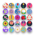 50 Flowers Icons – set of colorful flat circle icons