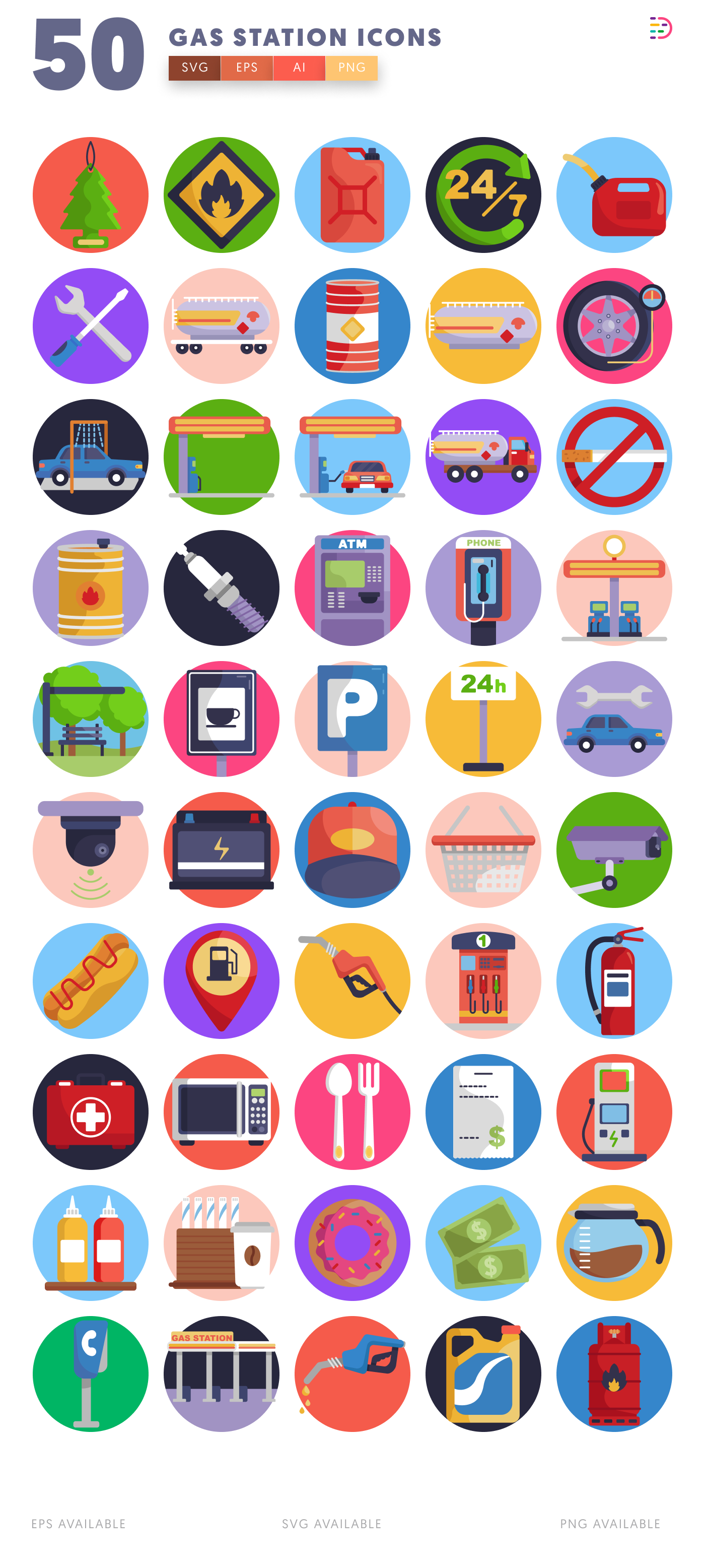 50 Gas Station Icons – all icons in the set