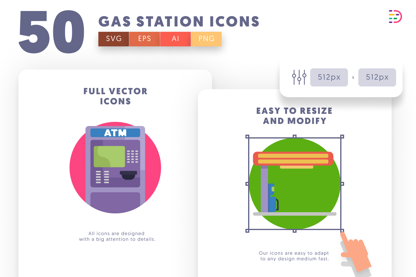 50 Gas Station Icons preview 6 – flat circle icons in PNG, SVG and EPS