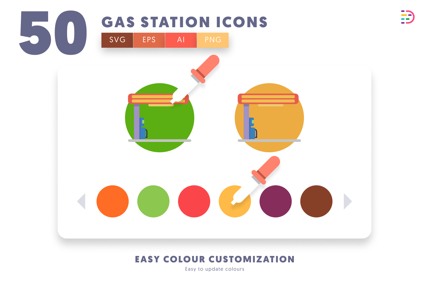 50 Gas Station Icons preview 7 – flat circle icons in PNG, SVG and EPS