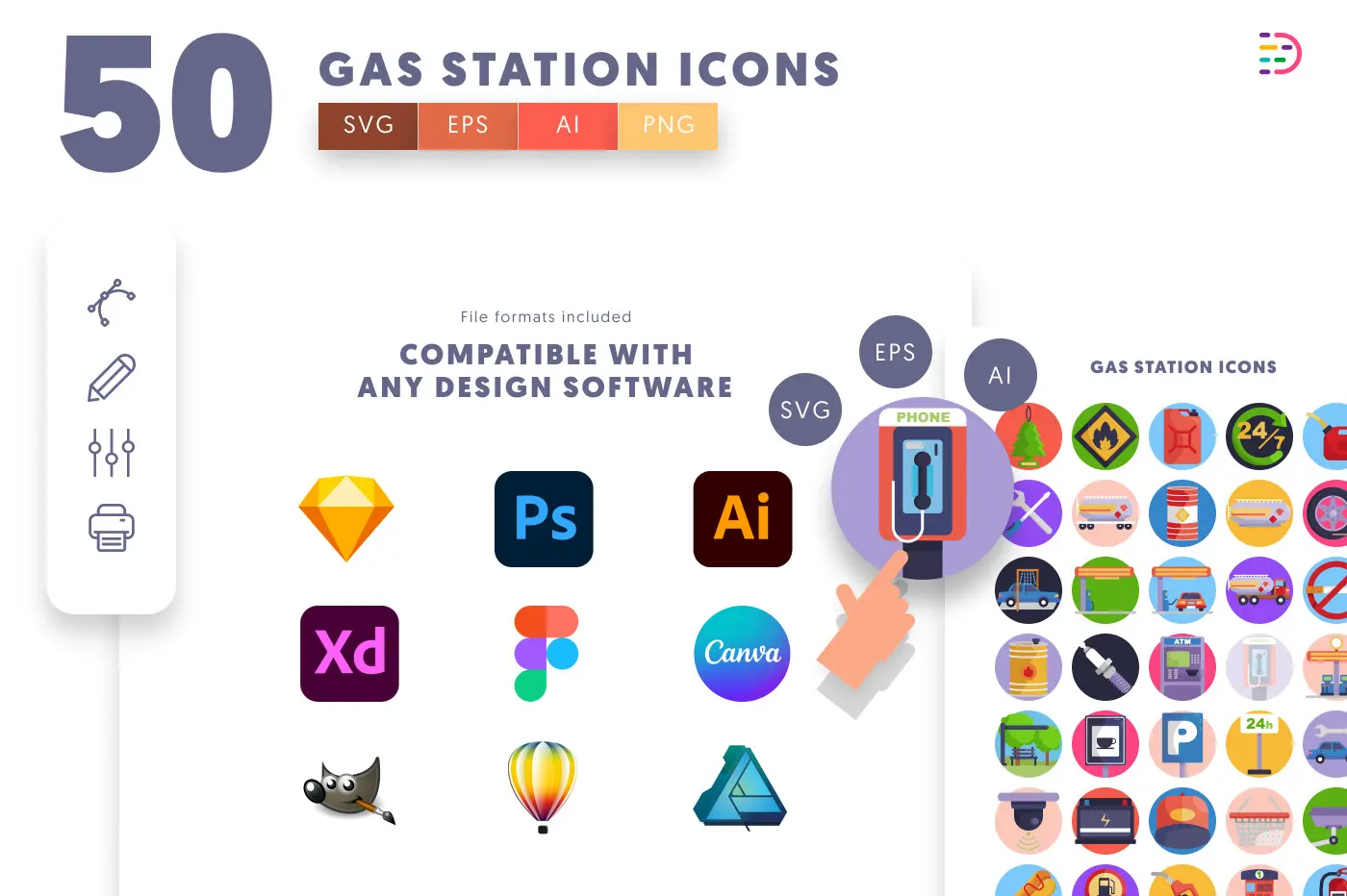 50 Gas Station Icons preview 8 – flat circle icons in PNG, SVG and EPS
