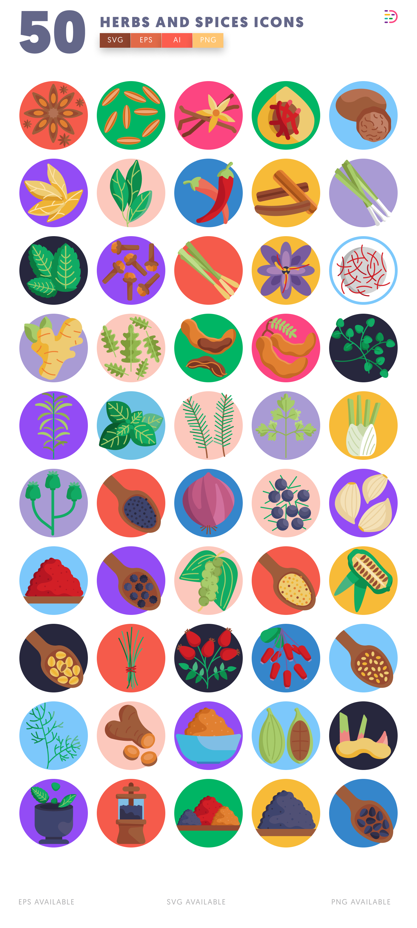 50 Herbs and Spices Icons – all icons in the set