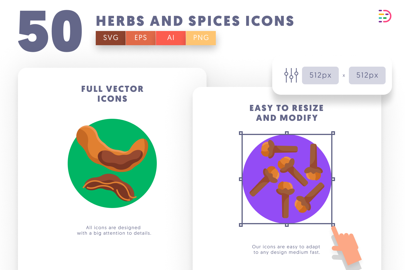 50 Herbs and Spices Icons preview 6 – flat circle icons in PNG, SVG and EPS