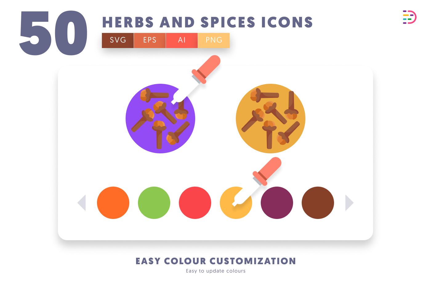 50 Herbs and Spices Icons preview 7 – flat circle icons in PNG, SVG and EPS