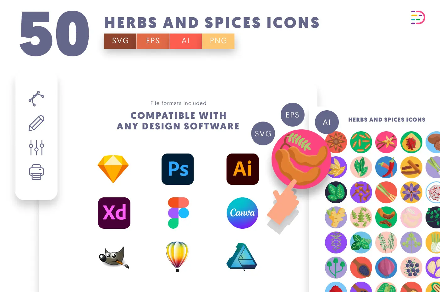 50 Herbs and Spices Icons preview 8 – flat circle icons in PNG, SVG and EPS