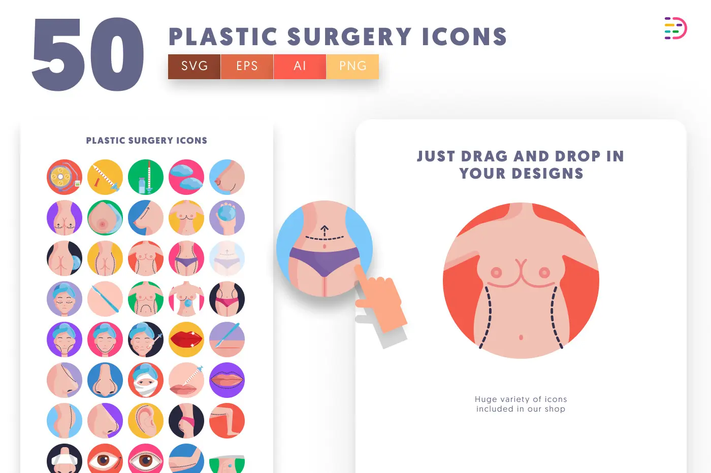 50 Plastic Surgery Icons preview 1 – flat circle icons in PNG, SVG and EPS