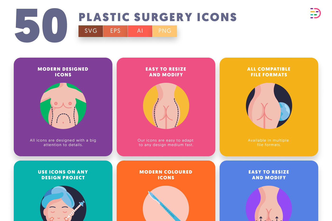 50 Plastic Surgery Icons preview 5 – flat circle icons in PNG, SVG and EPS