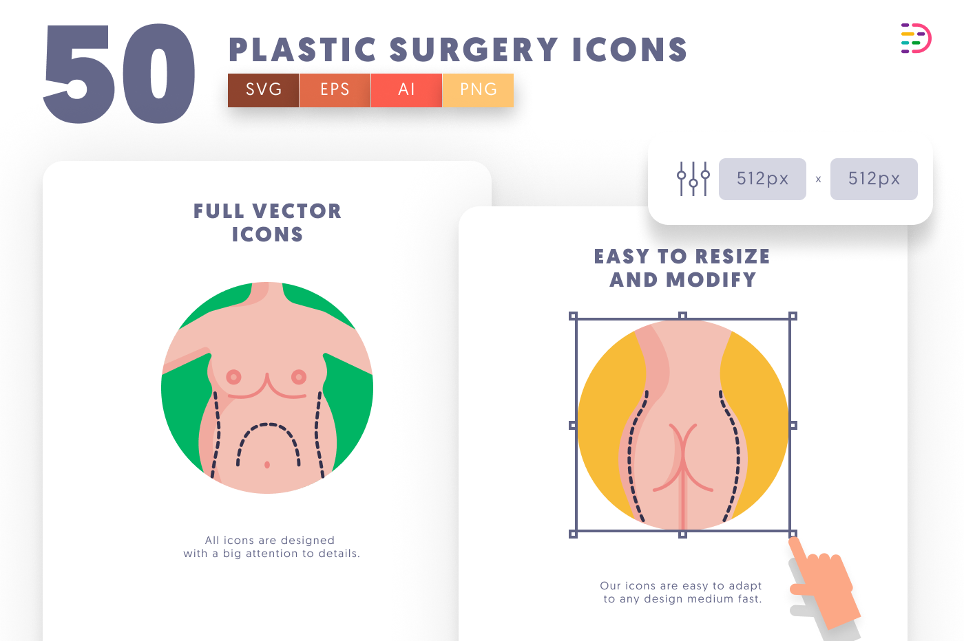 50 Plastic Surgery Icons preview 6 – flat circle icons in PNG, SVG and EPS