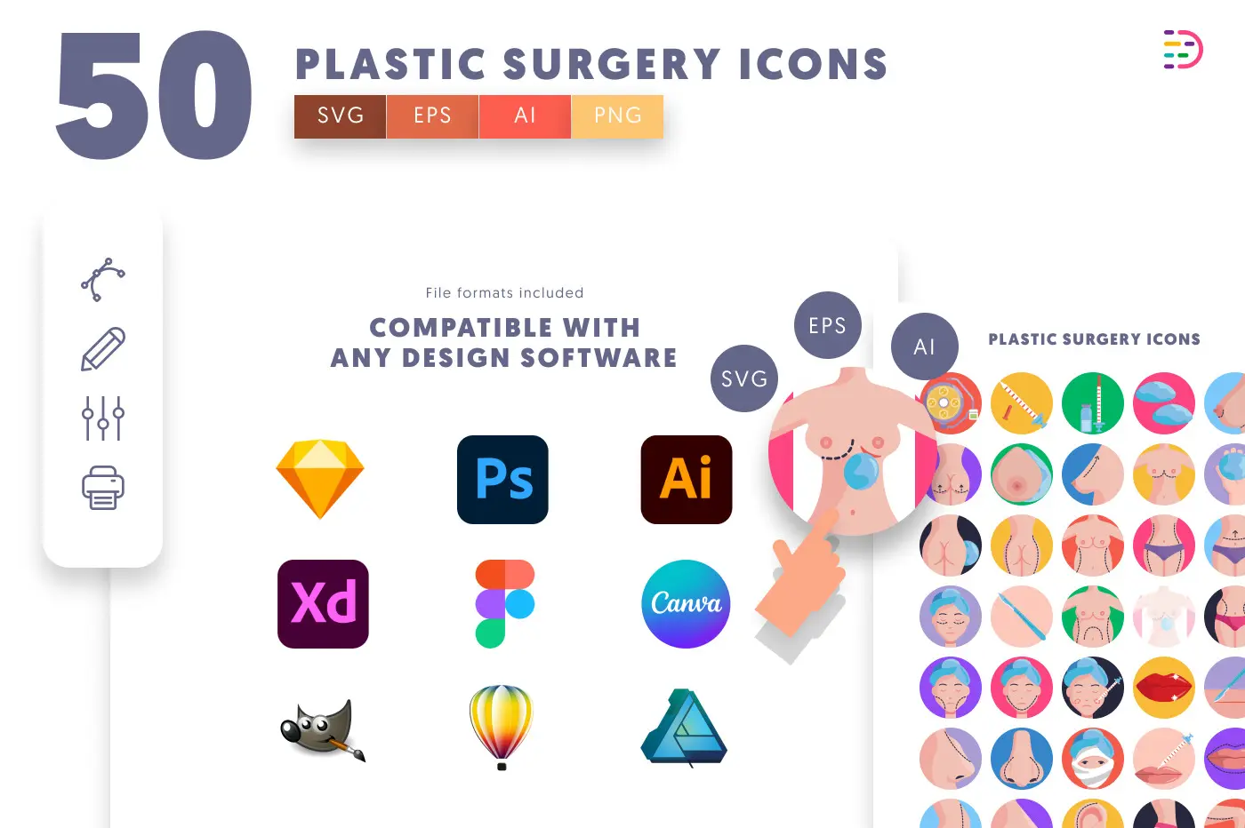 50 Plastic Surgery Icons preview 8 – flat circle icons in PNG, SVG and EPS