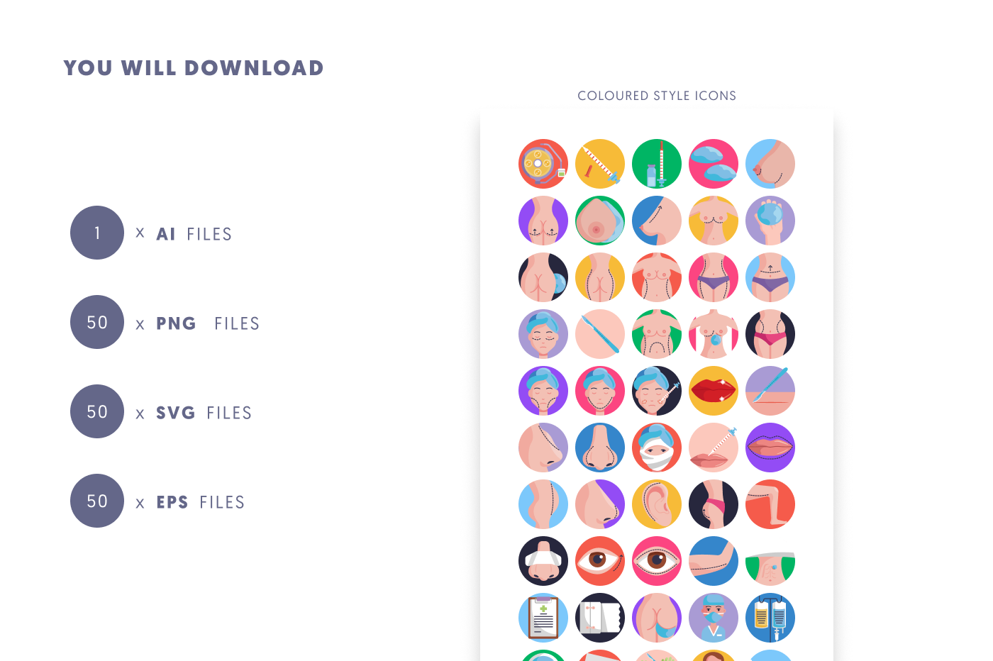 50 Plastic Surgery Icons preview 9 – flat circle icons in PNG, SVG and EPS
