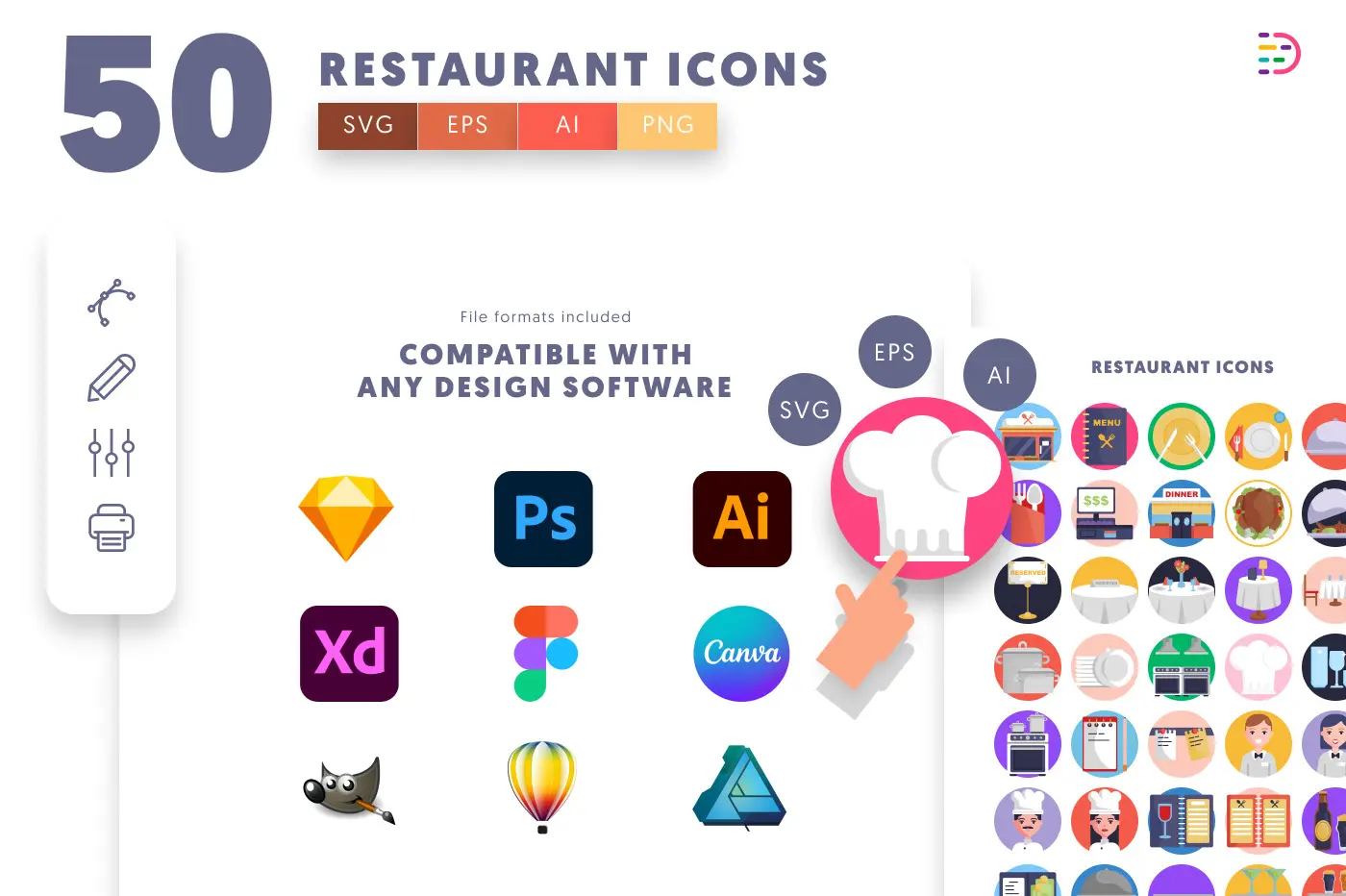 50 Restaurant Illustration Icons preview 8 – flat circle icons in PNG, SVG and EPS