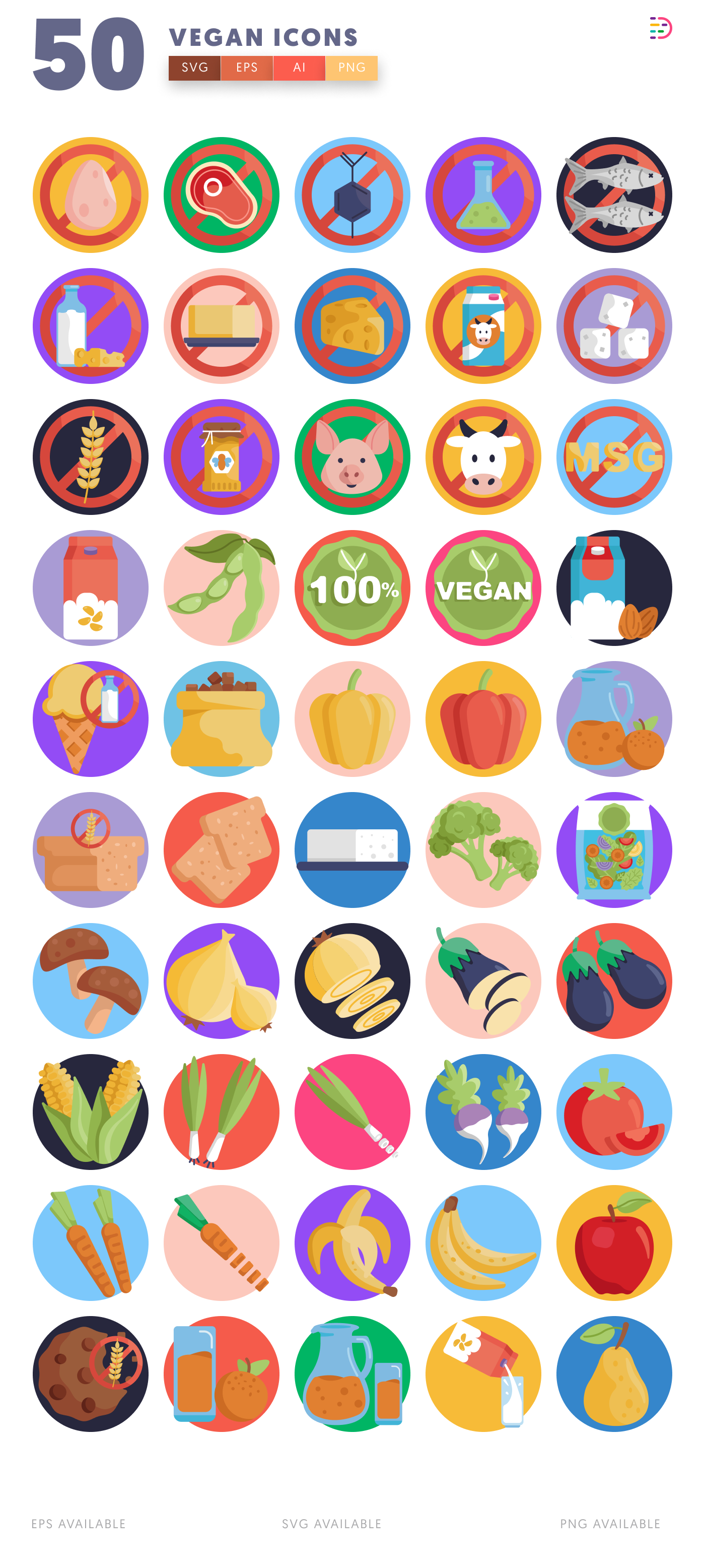 50 Vegan Icons – all icons in the set
