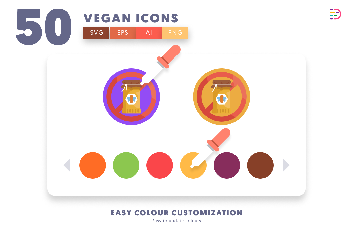 50 Vegan Icons preview 7 – flat circle icons in PNG, SVG and EPS