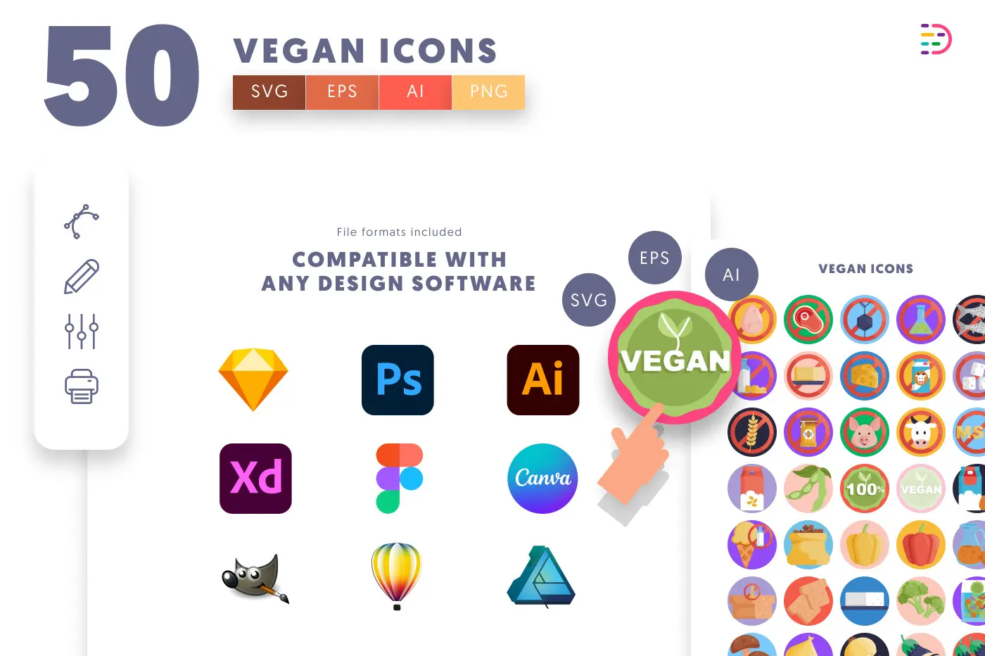 50 Vegan Icons preview 8 – flat circle icons in PNG, SVG and EPS