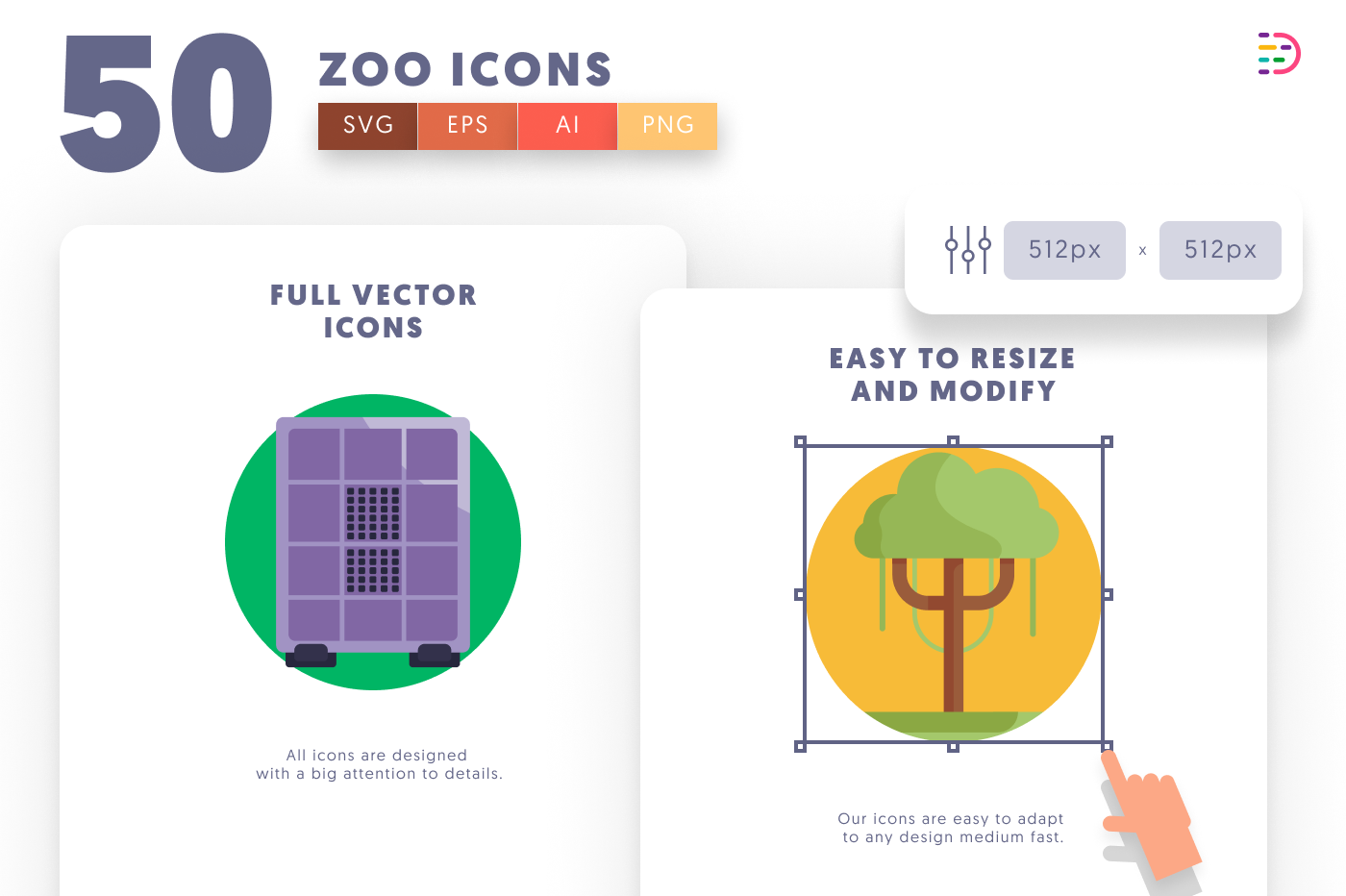 50 Zoo Icons preview 6 – flat circle icons in PNG, SVG and EPS