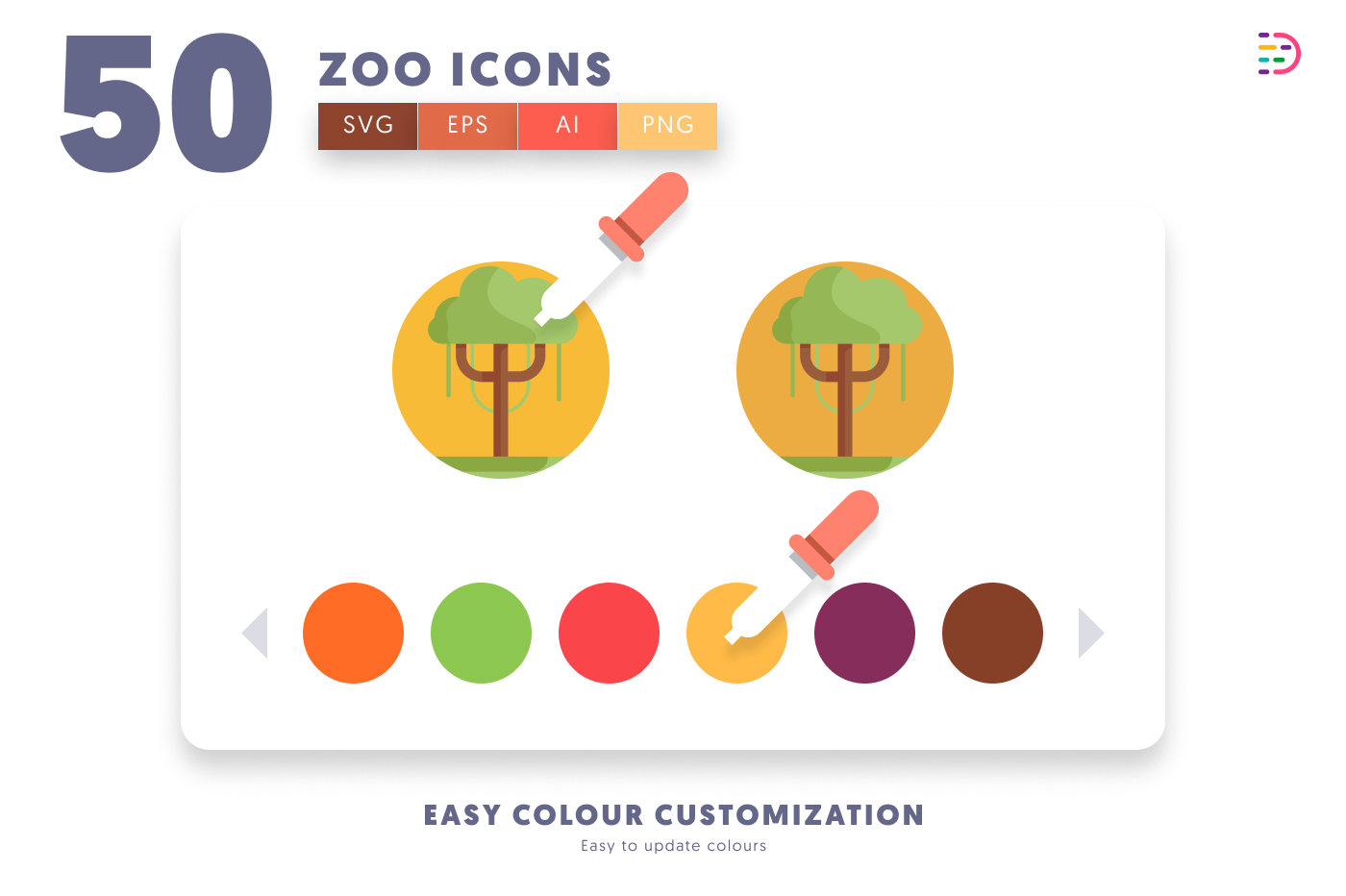 50 Zoo Icons preview 7 – flat circle icons in PNG, SVG and EPS