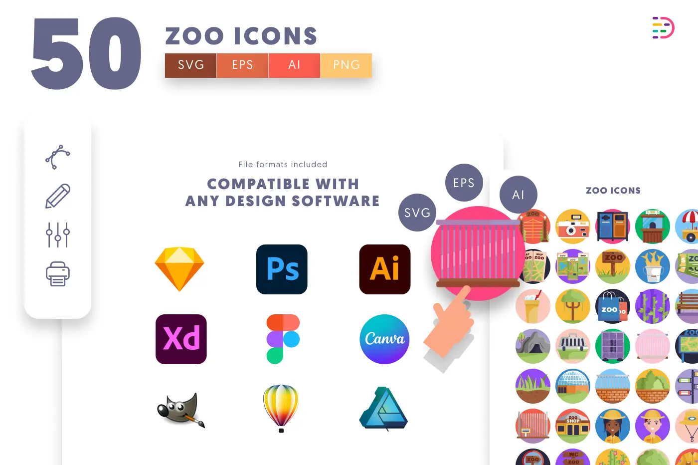50 Zoo Icons preview 8 – flat circle icons in PNG, SVG and EPS