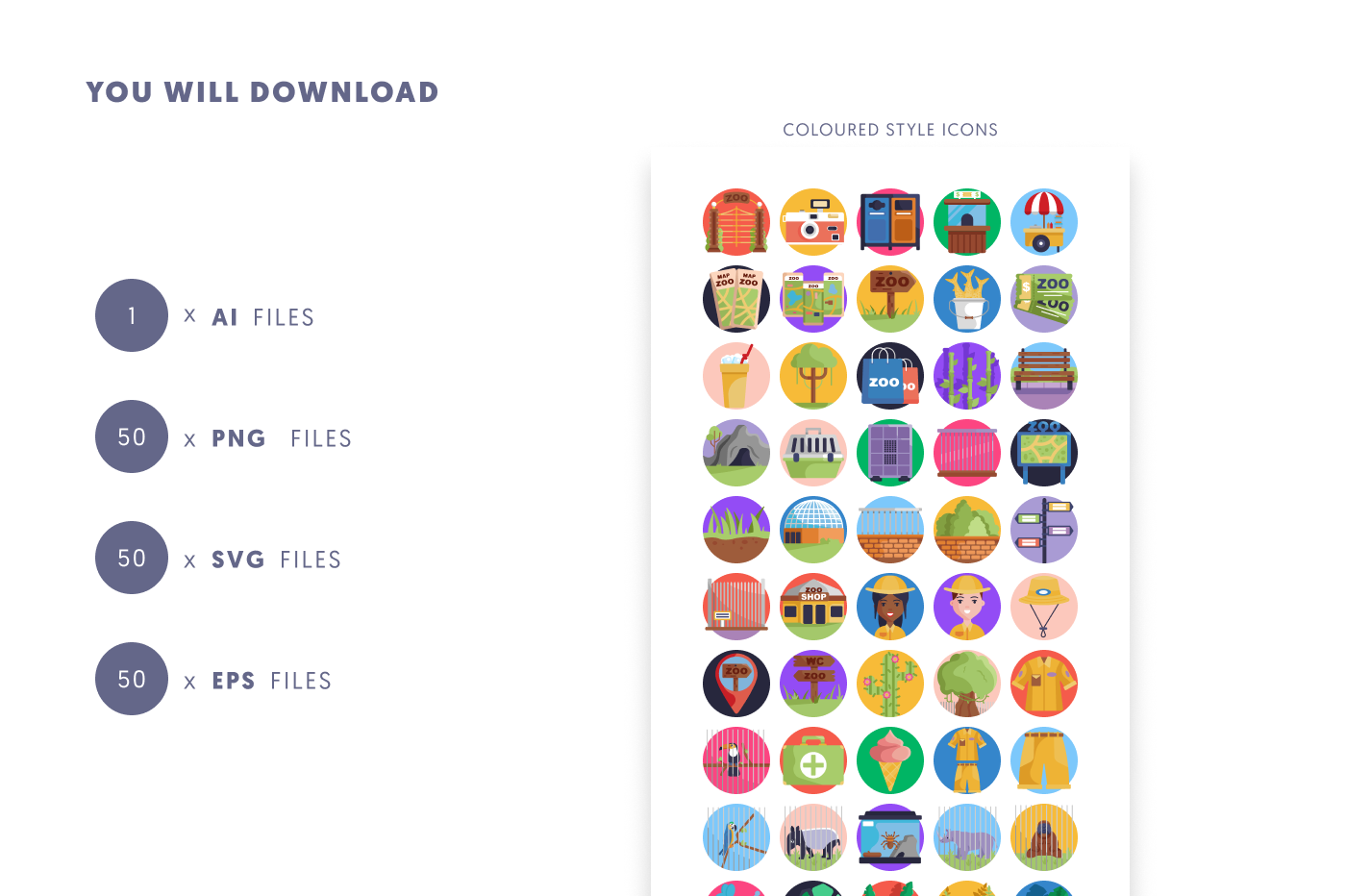 50 Zoo Icons preview 9 – flat circle icons in PNG, SVG and EPS