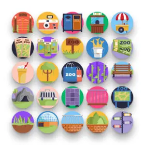 50 Zoo Icons – set of colorful flat circle icons