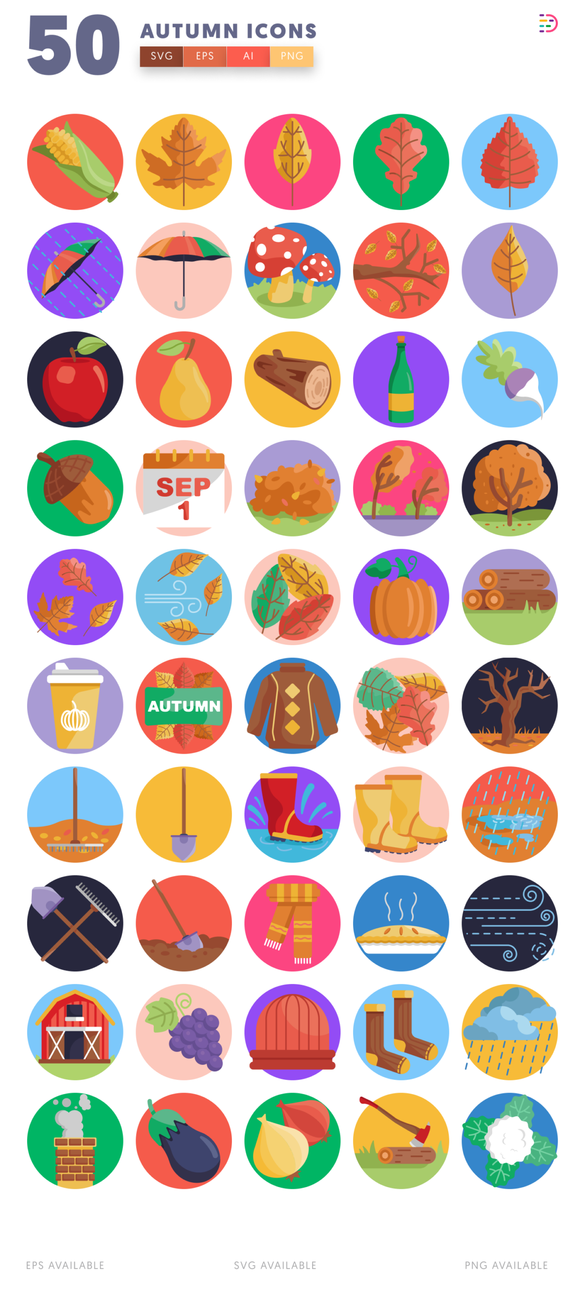 50-Autumn-Icons Set – Fall-Themed Icons for Seasonal Designs