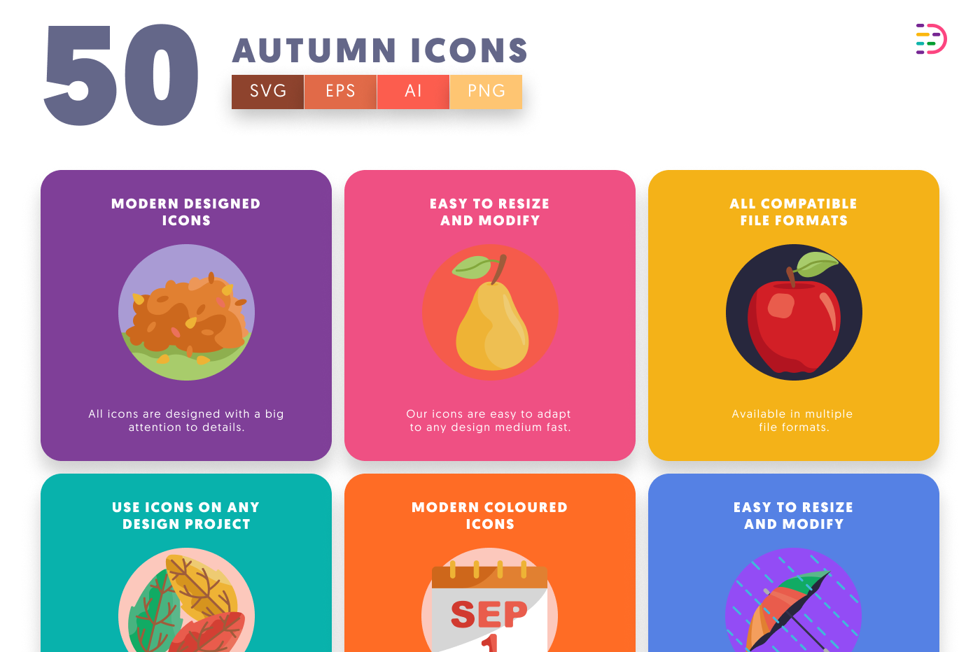50 Autumn Icons preview 5 – flat circle icons in PNG, SVG and EPS