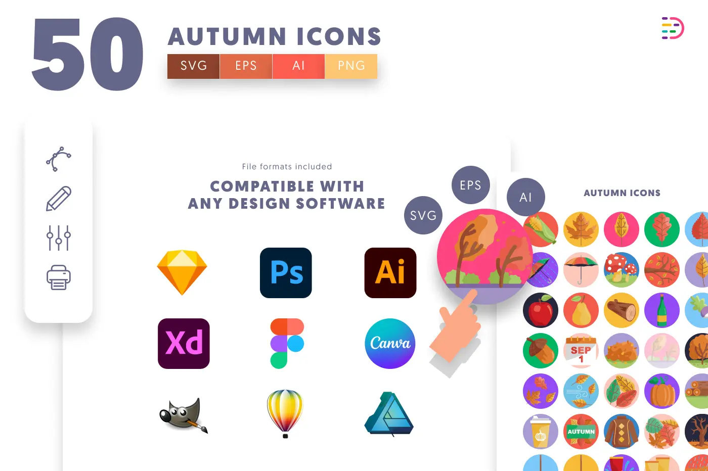 50 Autumn Icons preview 8 – flat circle icons in PNG, SVG and EPS