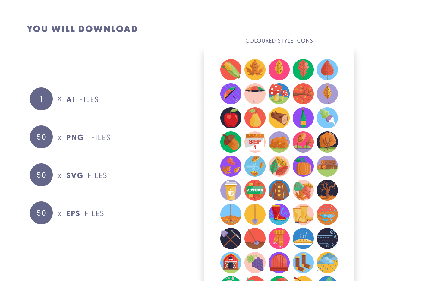 50 Autumn Icons preview 9 – flat circle icons in PNG, SVG and EPS