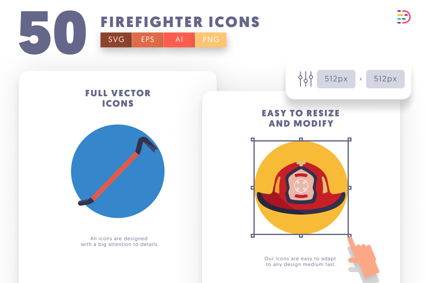 50 Firefighter Icons preview 6 – flat circle icons in PNG, SVG and EPS