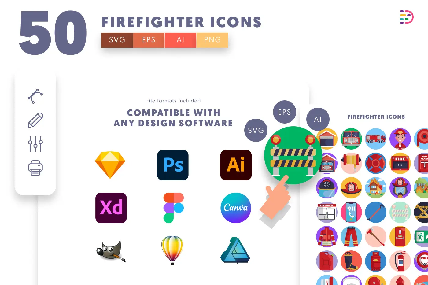 50 Firefighter Icons preview 8 – flat circle icons in PNG, SVG and EPS