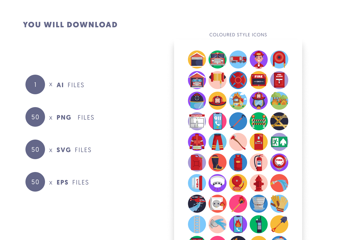 50 Firefighter Icons preview 9 – flat circle icons in PNG, SVG and EPS