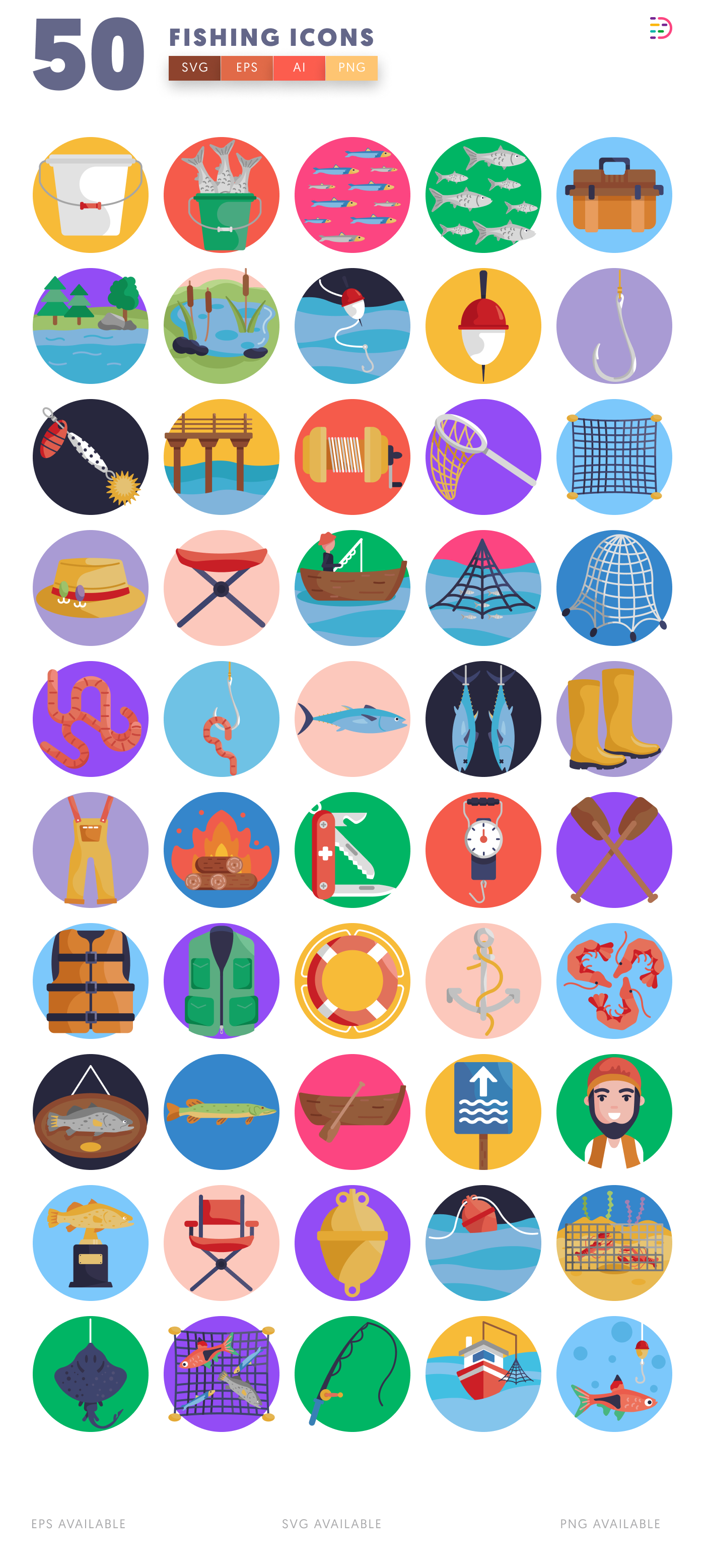 50 Fishing Icons – all icons in the set