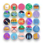 50 Fishing Icons – set of colorful flat circle icons