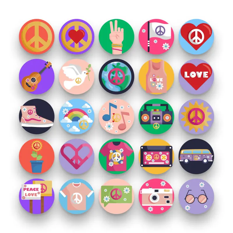 50-Hippies _ Shop-2 50 Hippies Icons – set of colorful flat circle icons