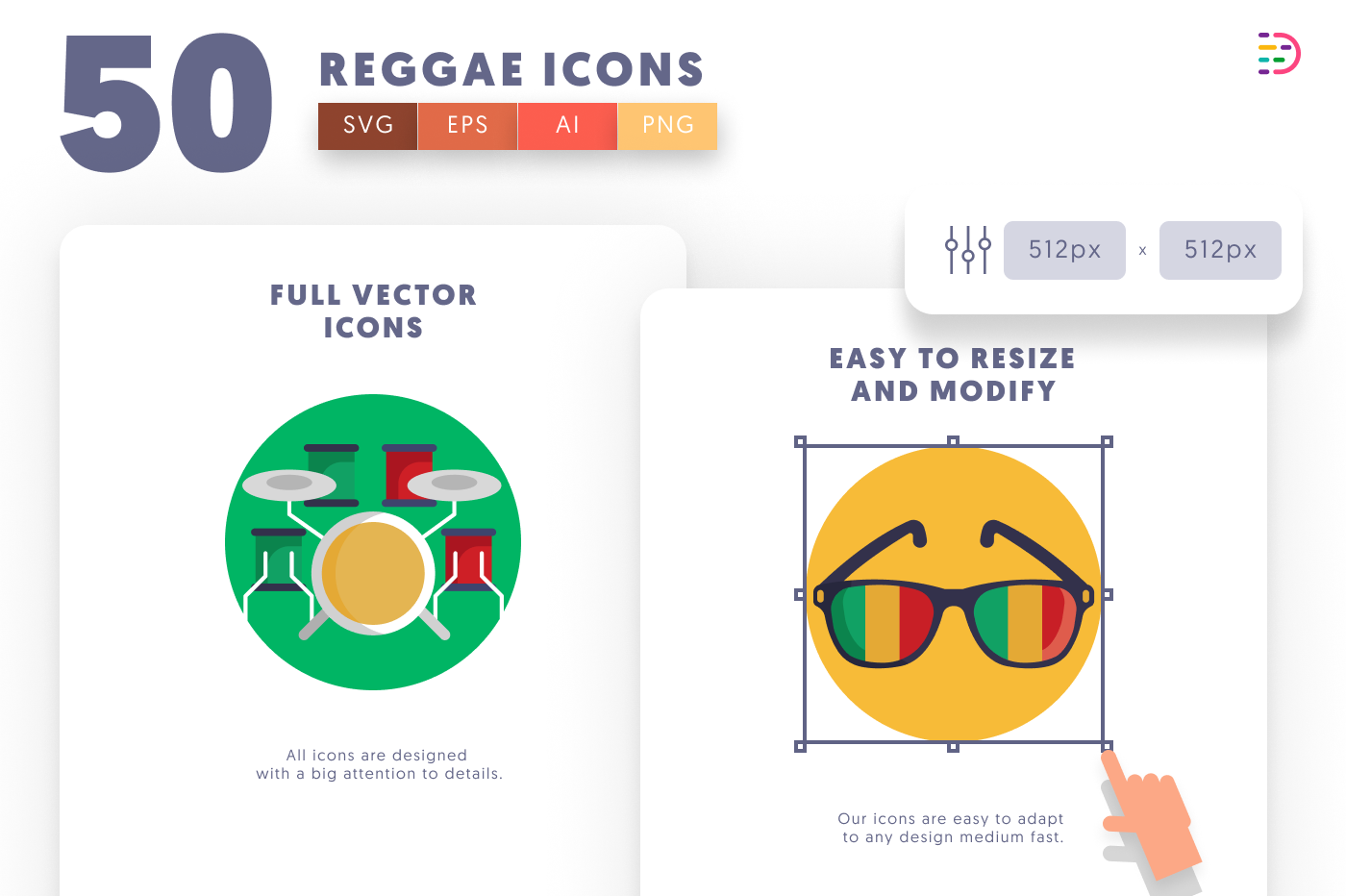 50 Reggae Icons preview 6 – flat circle icons in PNG, SVG and EPS