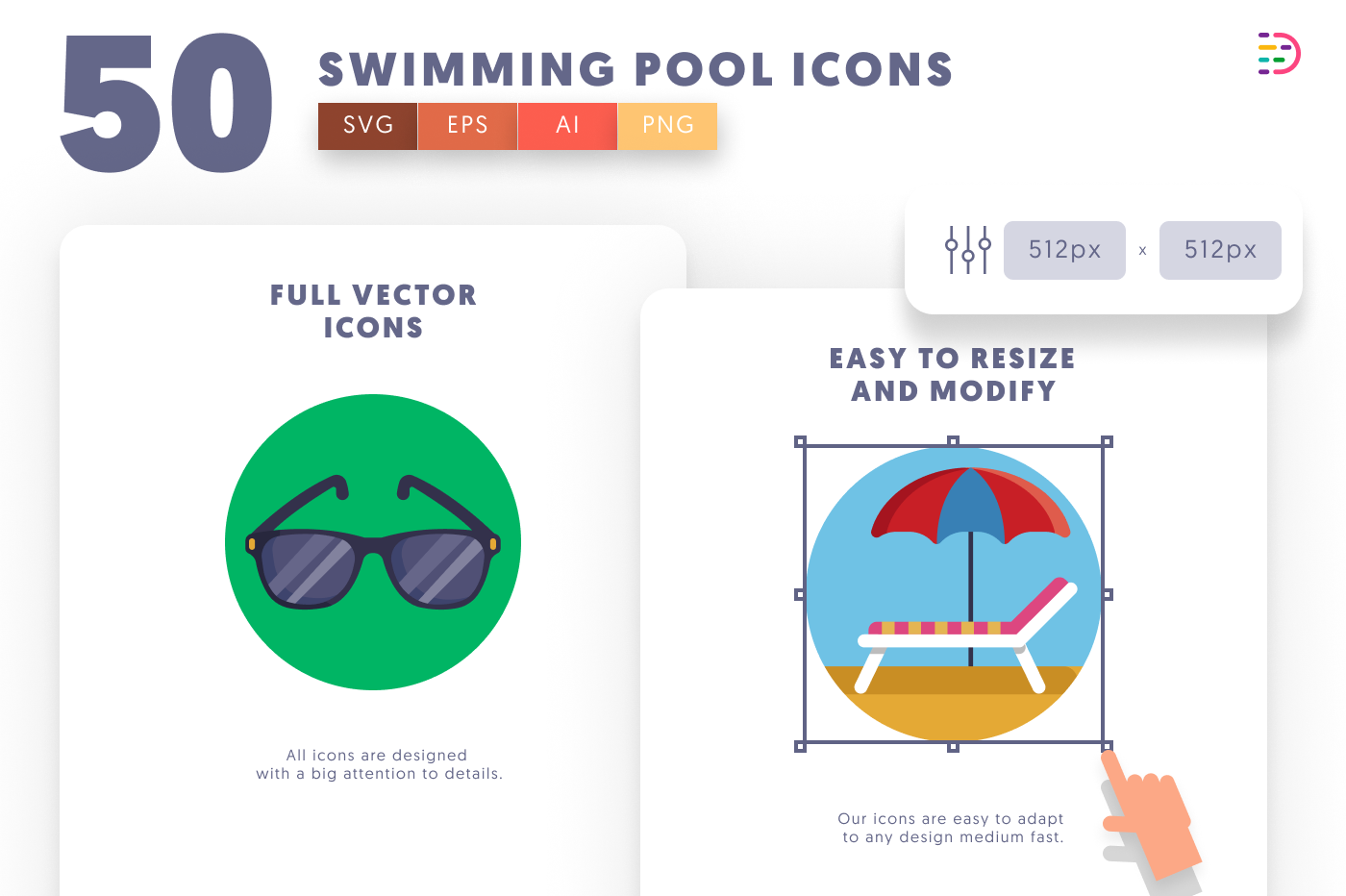 50 Swimming Pool Icons preview 6 – flat circle icons in PNG, SVG and EPS