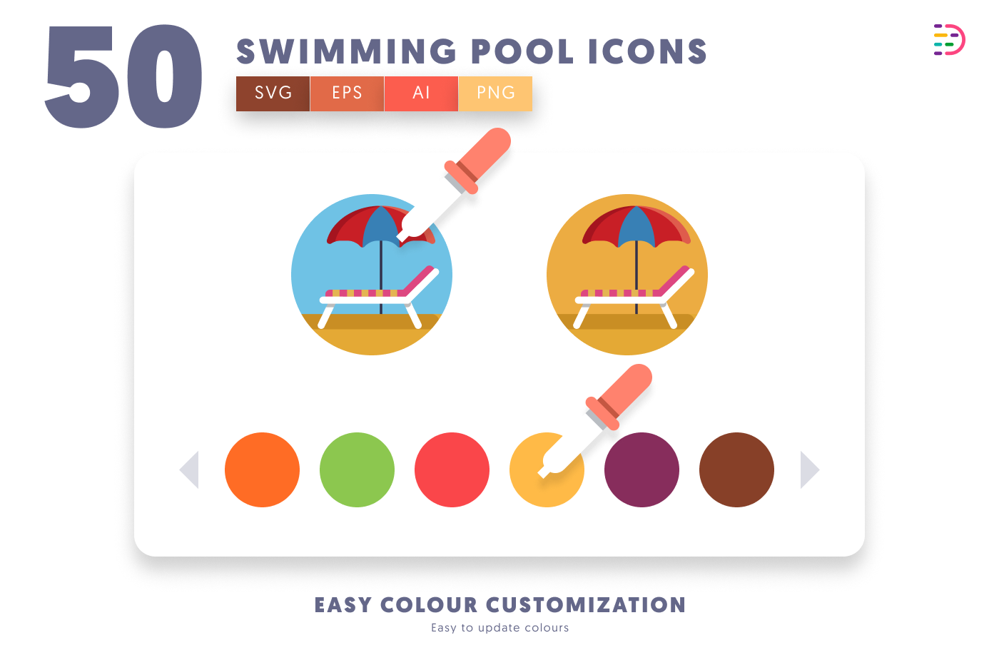 50 Swimming Pool Icons preview 7 – flat circle icons in PNG, SVG and EPS