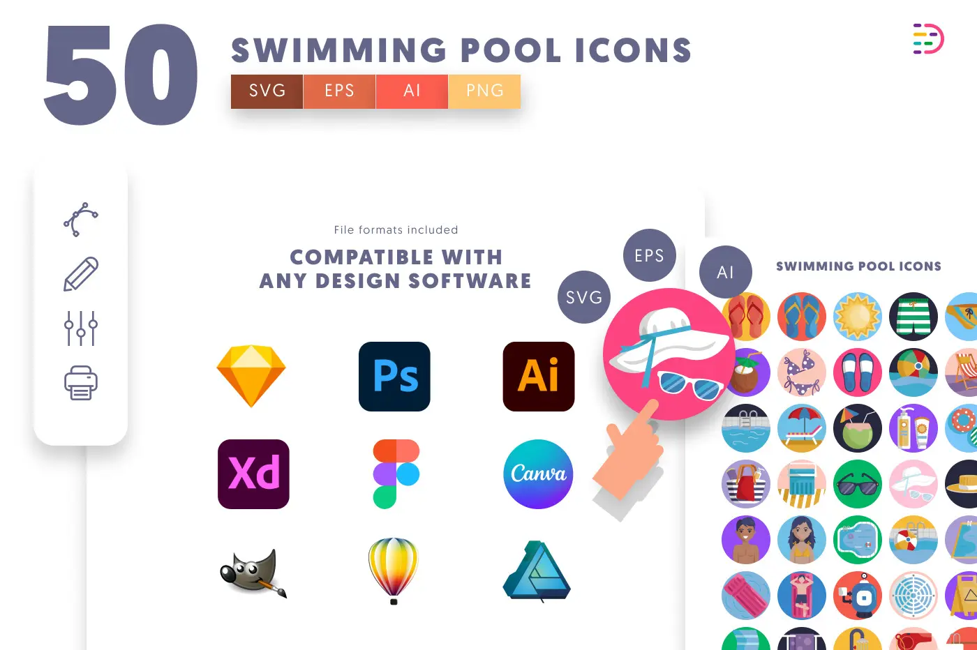 50 Swimming Pool Icons preview 8 – flat circle icons in PNG, SVG and EPS