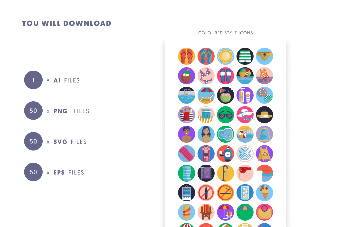 50 Swimming Pool Icons preview 9 – flat circle icons in PNG, SVG and EPS