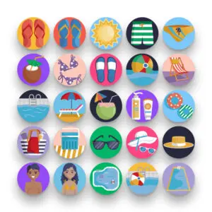 50 Swimming Pool Icons – set of colorful flat circle icons