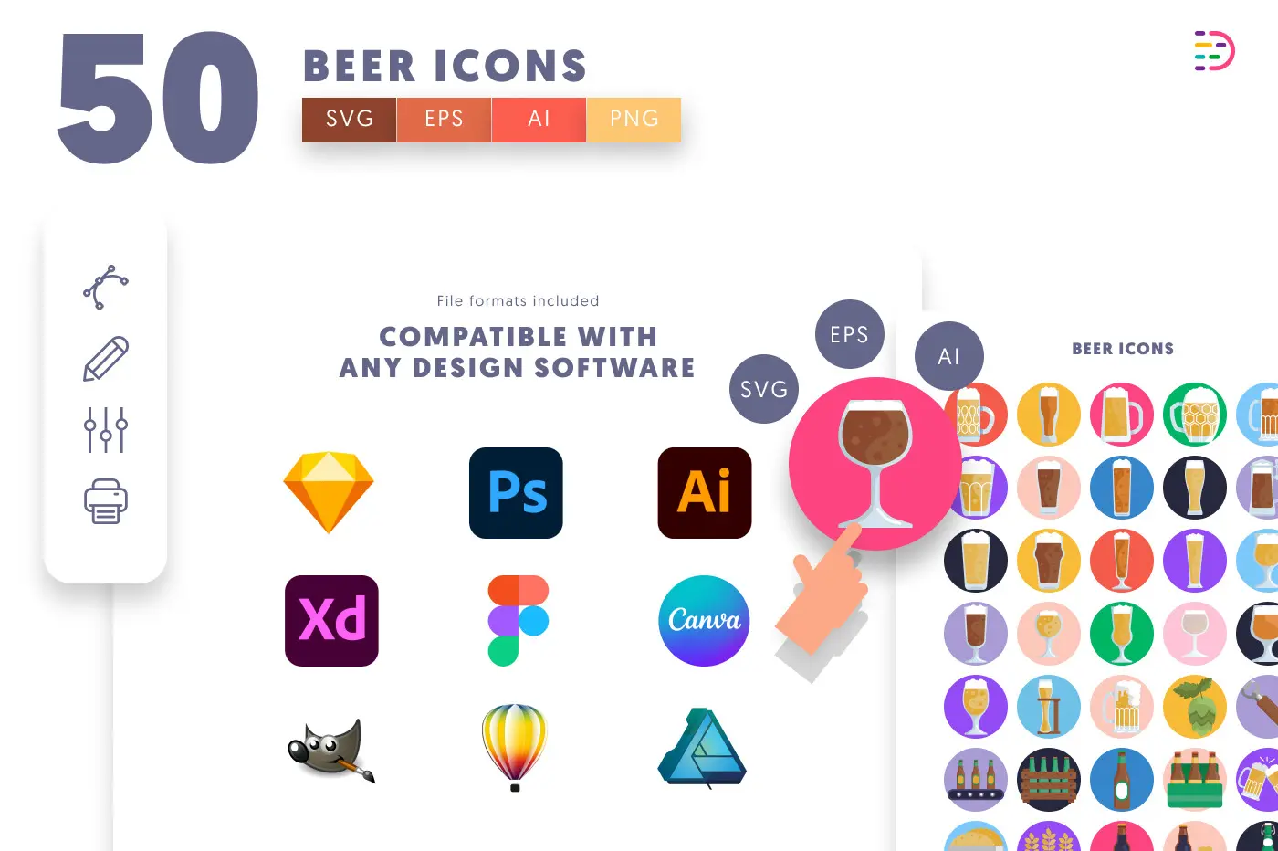 50 Beer Glass Icons preview 8 – flat circle icons in PNG, SVG and EPS