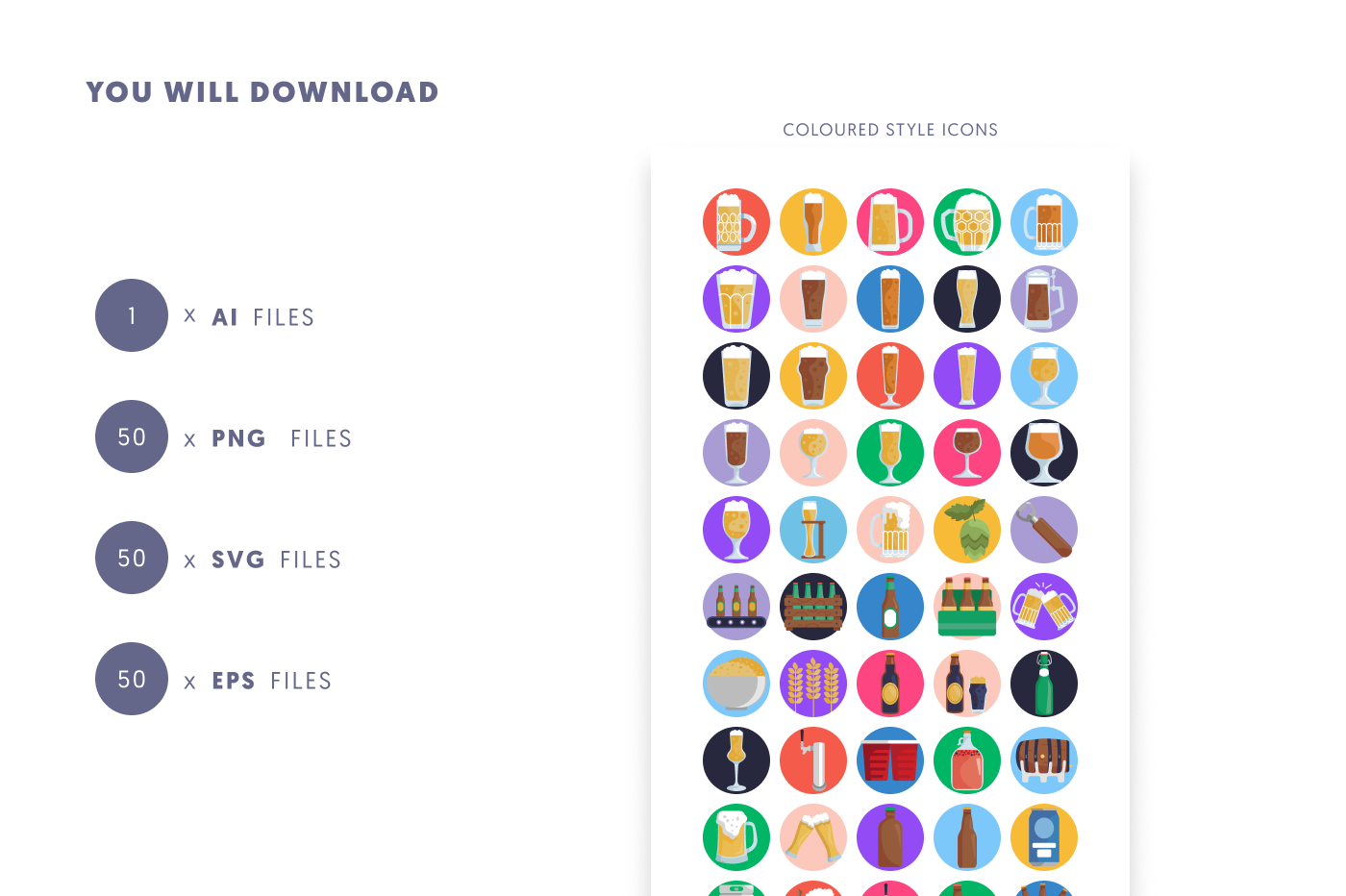 50 Beer Glass Icons preview 9 – flat circle icons in PNG, SVG and EPS