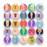 50 Beer Glass Icons – set of colorful flat circle icons